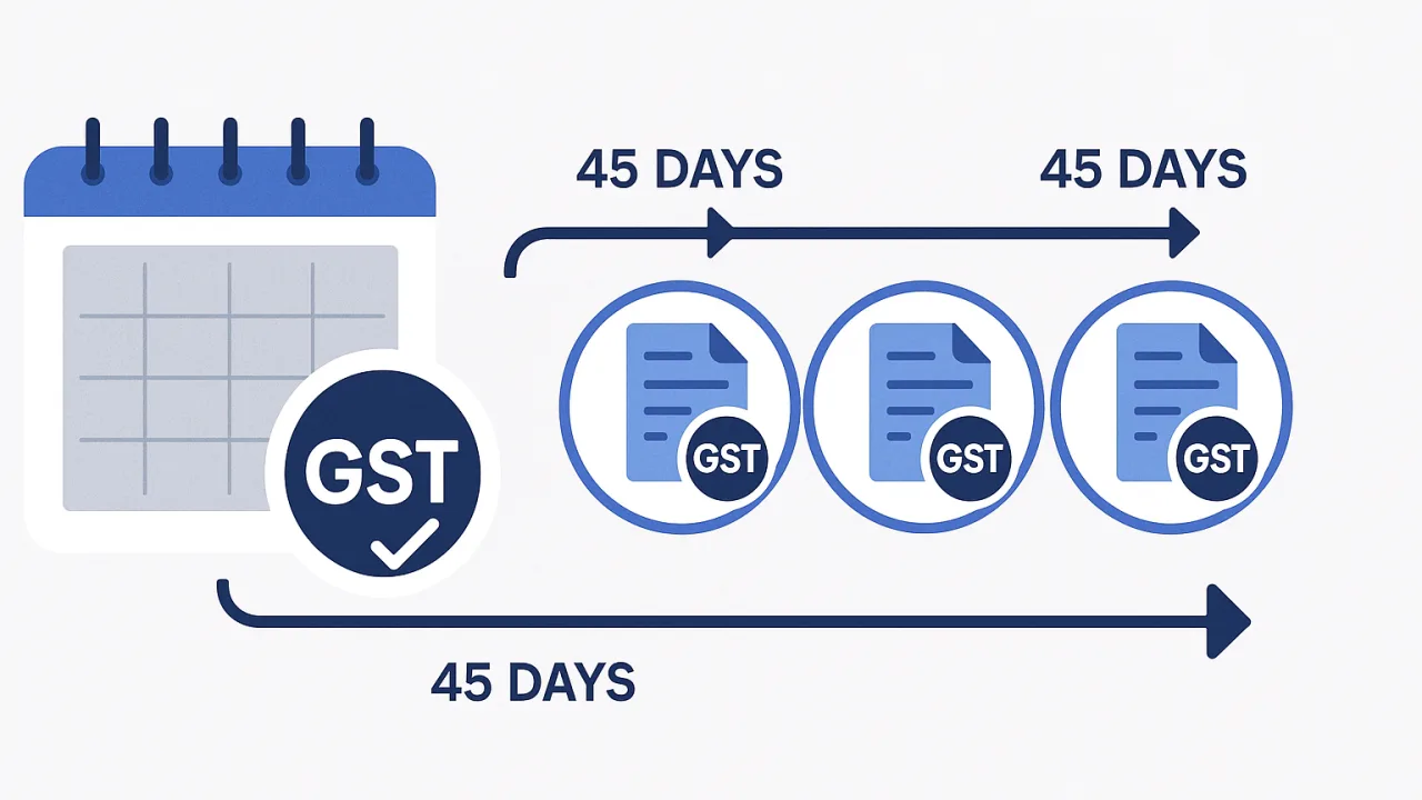 GST filing calendar showing 45-day cycles with overlapping sales and compliance periods