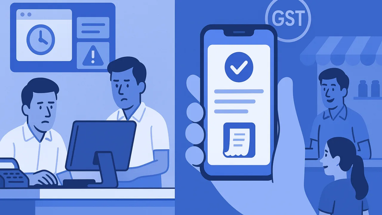 Comparison of desktop versus mobile GST billing workflows during filing deadlines