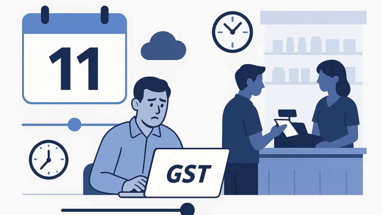 Timeline showing January 11th GSTR-1 deadline conflicting with evening rush hours for small retailers