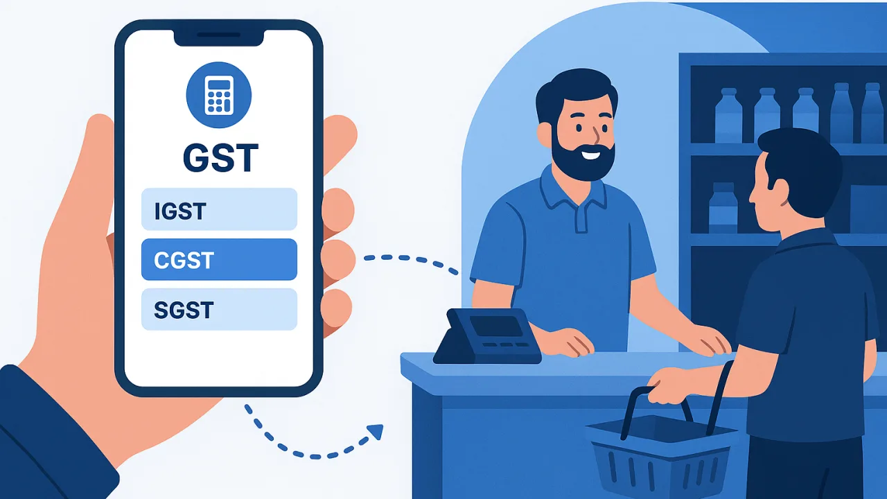 Mobile phone screen showing GSTR-3B data categories with instant access during normal shop operations