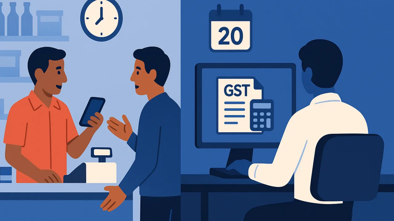 Timeline showing GSTR-3B filing deadline conflicting with evening rush hours when customers need immediate GST invoices