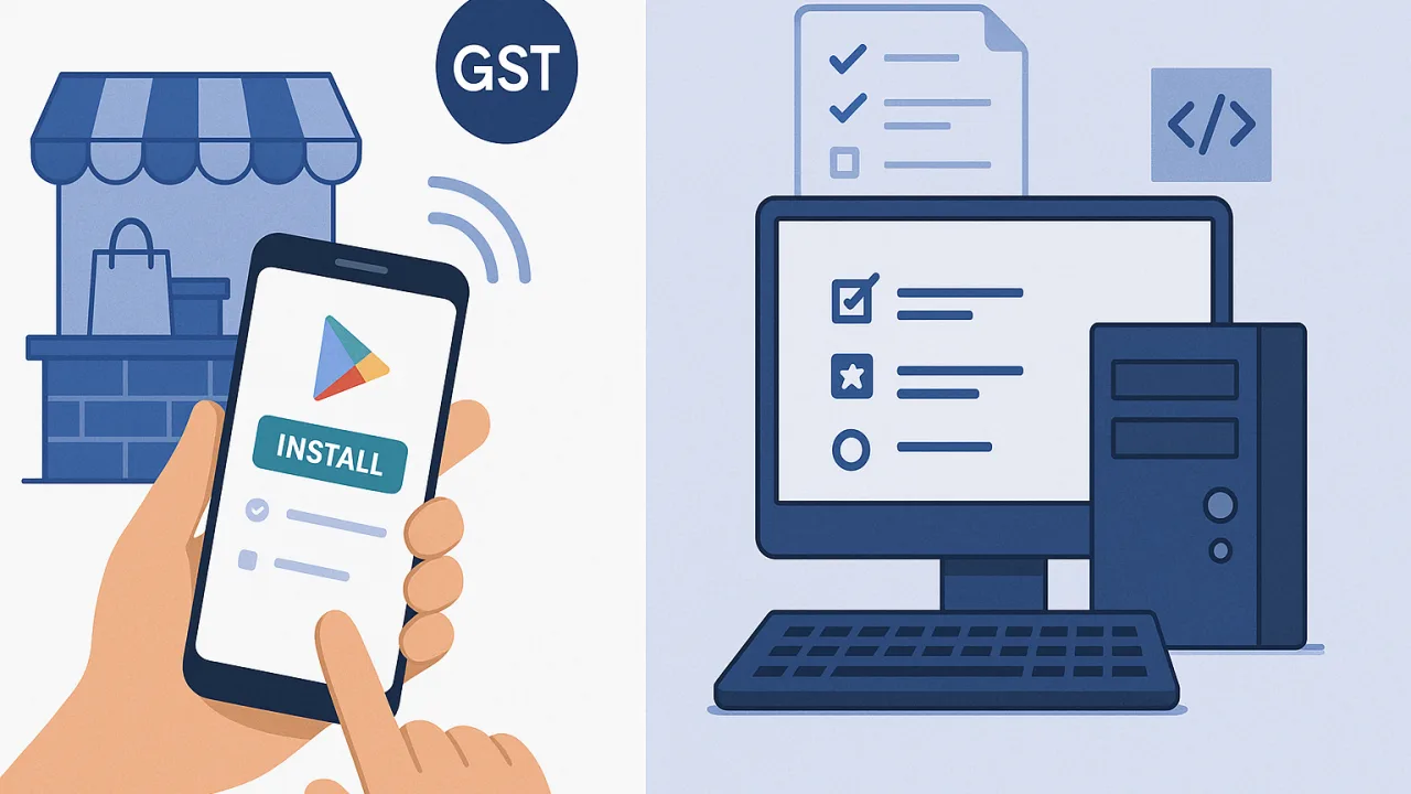 Mobile app installation steps: download from Play Store, grant permissions, configure basic settings in 5 minutes vs des