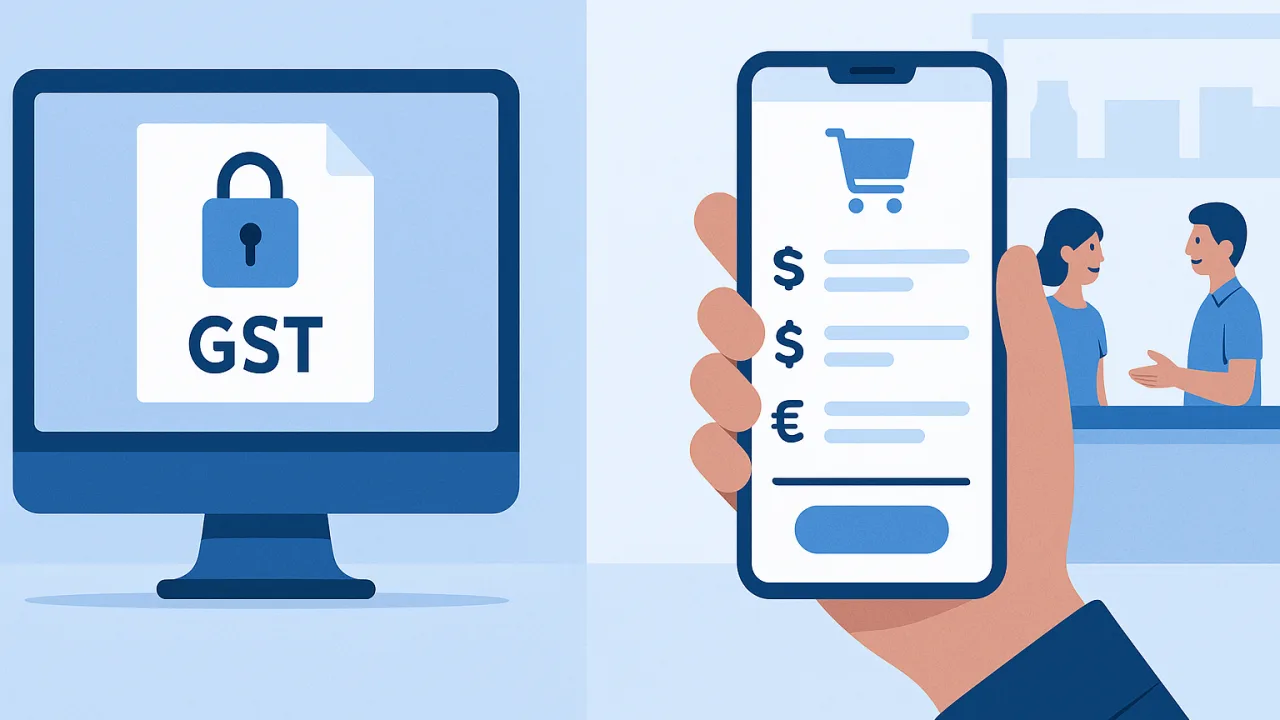 Filing season comparison: desktop billing system locked for GSTR preparation while mobile PocketGST app continues servin